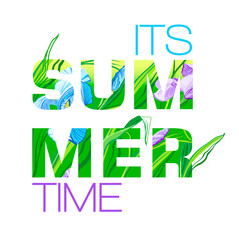 Summer Time Title in a Background with flower irises. Negative space trend. Summer natural placard, poster, flyer, banner invitation card.