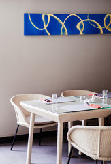 Modern furniture, rattan chairs and dining table