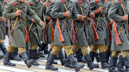 Russia Samara November 2018: Historical reconstruction of the battle of the Second World War. The...