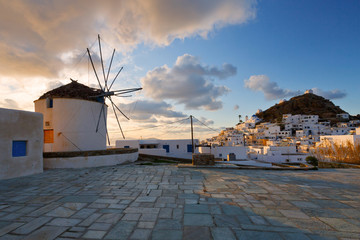 Fototapeta na wymiar Traditional windmill in Chora of Ios island, Greece. 