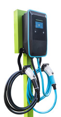 Electric Vehicle Charger with White Background。