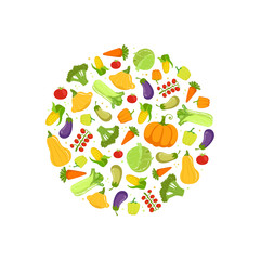 Farm Fresh Colorful Vegetables in Circular Shape Vector Illustration