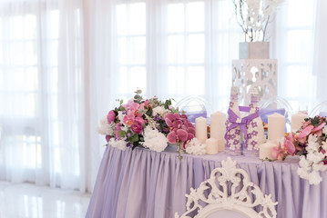 Colour photo of a wedding table for the newlyweds