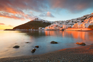 Fototapeta premium View of Chora village and the old harbour of Astypalea island in Greece. 
