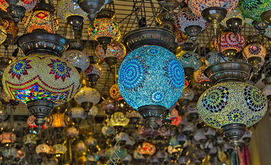 Arabic mosaic and glass lamps ramadan souvenirs