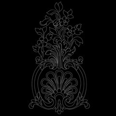 Black vintage baroque ornament, corner. Retro pattern antique style acanthus.