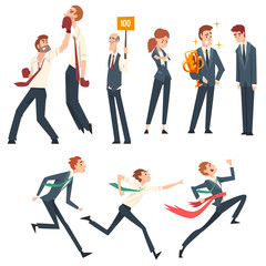 Business Competition, Business People Competing Among Themselves, Leadership and Benefits Vector Illustration