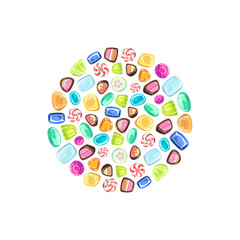 Colorful Sweetmeats in Circular Shape, Candy Shop Design Element Vector Illustration