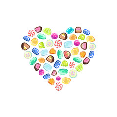 Colorful Sweetmeats in Heart Shape, Candy Shop Design Element Vector Illustration
