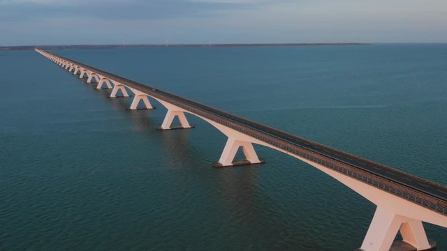 Aerial: The famous Zeelandbridge during sunset.