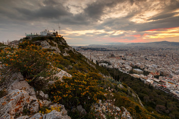 Fototapeta na wymiar View of Athens from Lycabettus hill at sunset, Greece. 