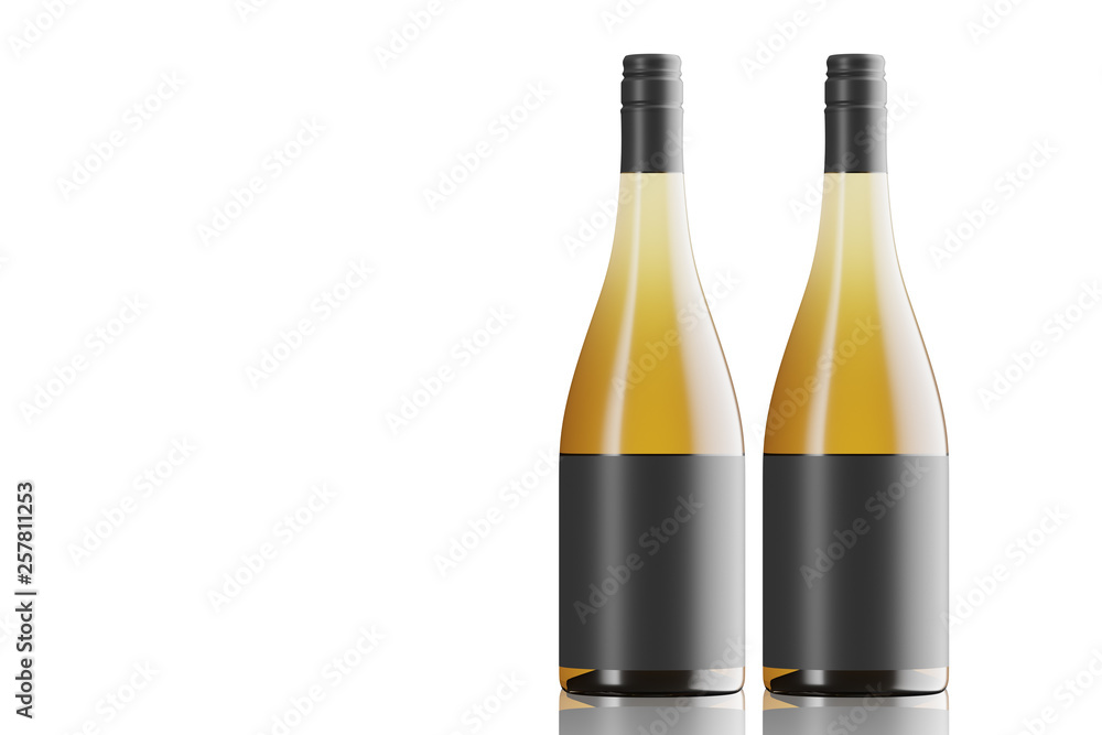 Poster two glass bottles of wines on a light background. mock up. 3d rendering