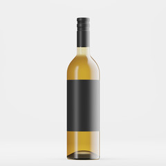 Glass bottle for alcoholic beverages with black lable on white background. Mock up. 3d rendering