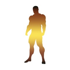 Bodybuilder silhouette. Muscular man posing. Simple style illustration. Sport concept