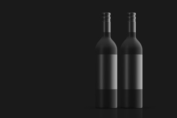 Two frosted glass beverage bottles on black background. Mock up. 3d rendering