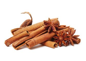 Various seasonings on white background 