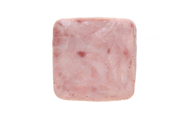 Piece of sliced pork ham isolated on white background. Top view.