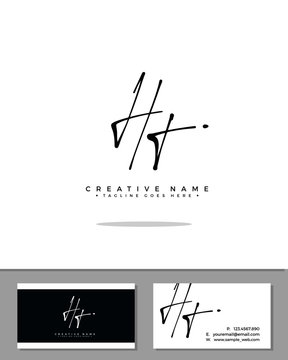 H T HT initial handwriting logo template vector.  signature logo concept
