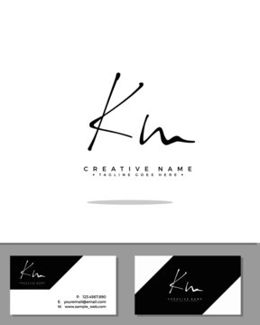 K M KM initial handwriting logo template vector.  signature logo concept