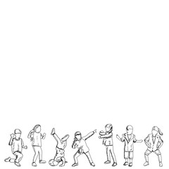 white background, contour children dance, set, collection