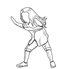 white background, sketch, simple lines, little girl dancing