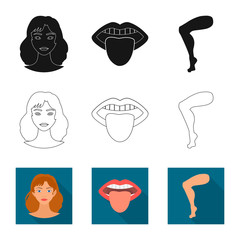 Vector illustration of body and part sign. Set of body and anatomy stock symbol for web.