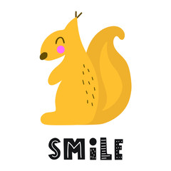 Cute squirrel. Scandinavian, nordic style. Simple hand drawn vector illustration design. Best for nursery, childish textile, apparel, poster, postcard.