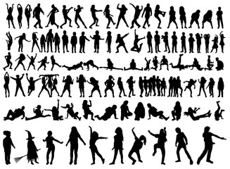 Fototapeta na wymiar white background set of silhouettes of dancing people