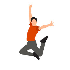 white background, in a flat style boy jumping, child