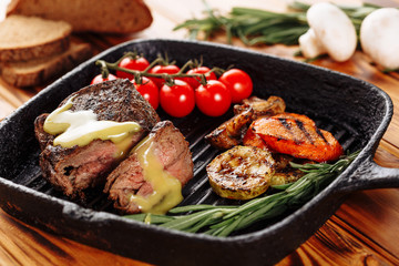 Roasted Beef Steak Striploin Juicy Mustard Sauce