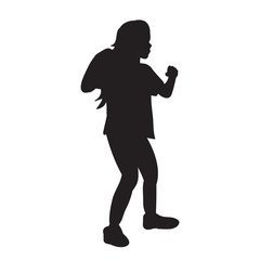 vector, on a white background, silhouette of a black child dancing