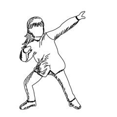 vector, on a white background, sketch of a girl dancing
