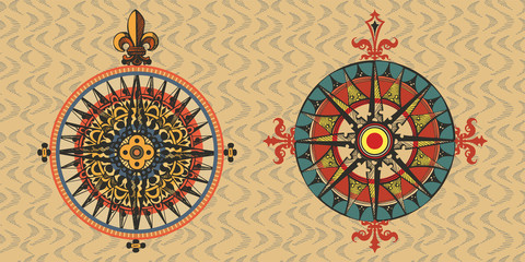 Windrose. Design element of vintage nautical maps. Hand-drawn sketch
