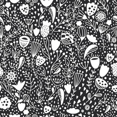 Vector seamless pattern with flowers. © savvalinka
