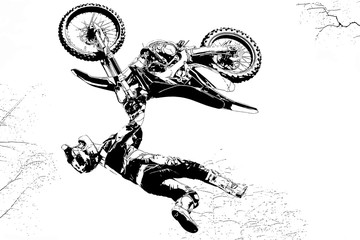 silhouette of an athlete doing a stunt on a motorcycle