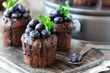 Chocolate Muffins with Chocolate and Blueberries