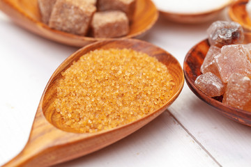 Various kinds of sugar in spoon