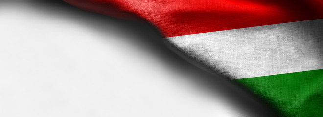 Fabric Flag of Hungary on white background - right top corner flag