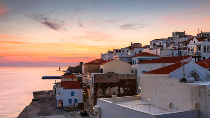 Fototapeta na wymiar Chora of Andros island early in the morning.