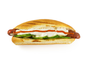 isolated hotdog view from above