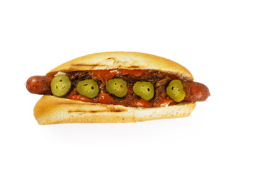 isolated hotdog view from above