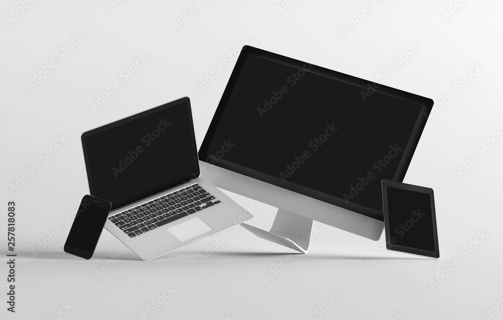 Poster mock up view of a devices isolated on a background with shadow