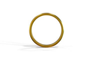 Golden wedding ring on isolated white background symbolising marriage, love, relationships, proposals, valentine's day, and engagement, 3d illustration