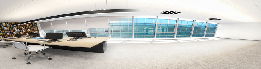 Computer Workplace in Panoramic Distortion (conception) - 3d visualization