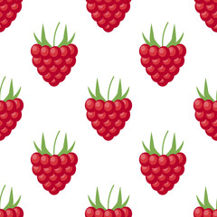 Vector raspberry seamless pattern on white. Background design for sweets and pastries filled with raspberry, dessert menu, health care products, natural cosmetics. wrapping paper.