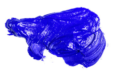stain of blue oil paint on a white background.