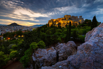 Acropolis and view of Athens from Areopagus hill, Greece. 