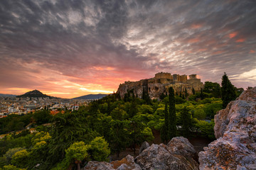 Acropolis and view of Athens from Areopagus hill, Greece. 