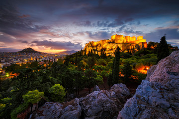 Acropolis and view of Athens from Areopagus hill, Greece. 