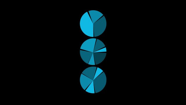 Animated Pie Chart Blue 3d. Black background